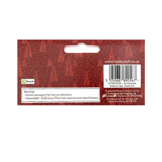 Assorted Green Ribbons 1m 4 Pack image number 6