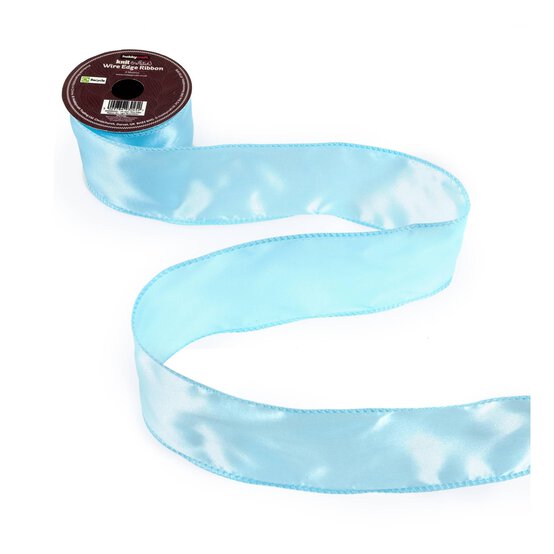 Light Blue Wire Edge Satin Ribbon 63mm x 3m image number 2