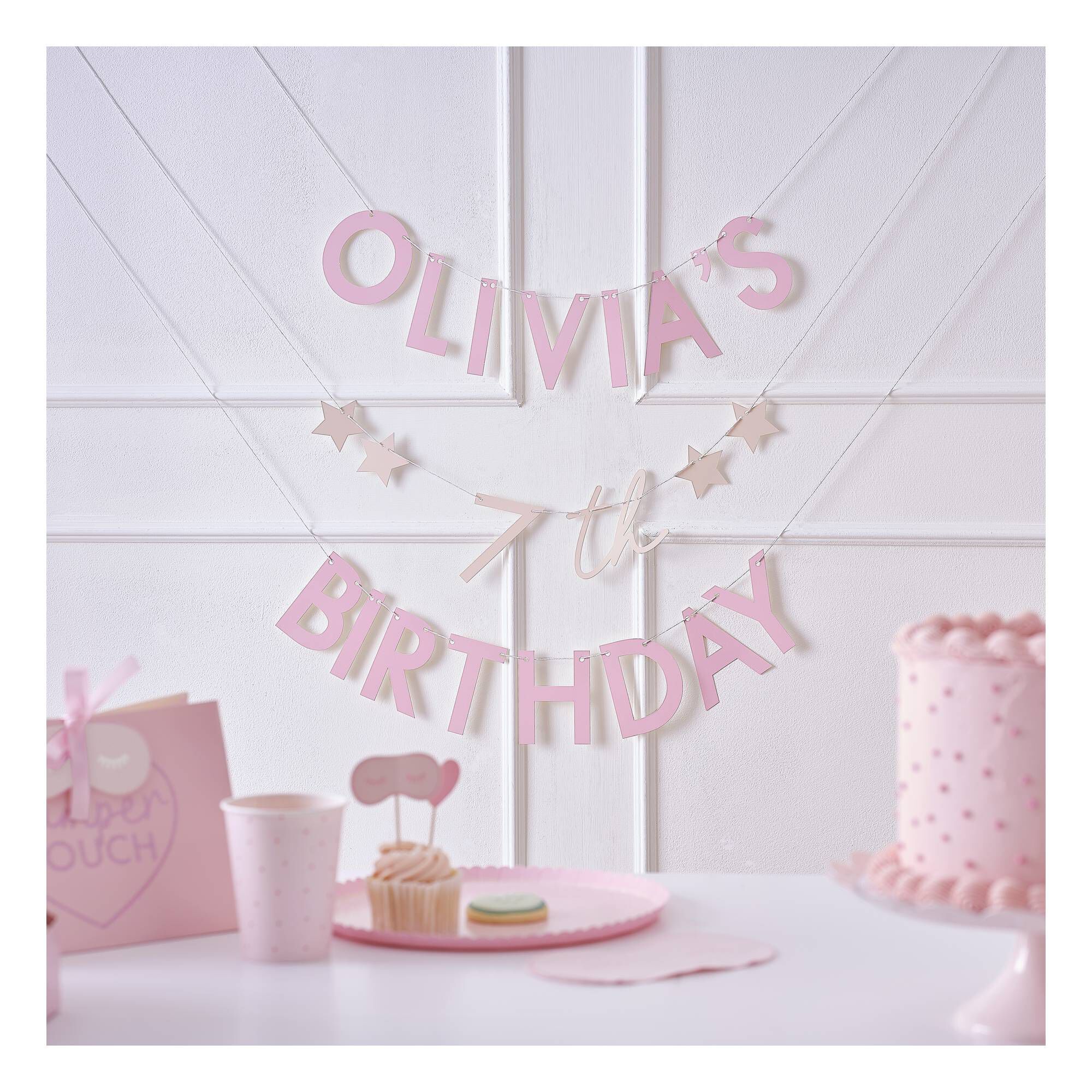 Ginger Ray Customisable Name and Age Pink Birthday Bunting Hobbycraft