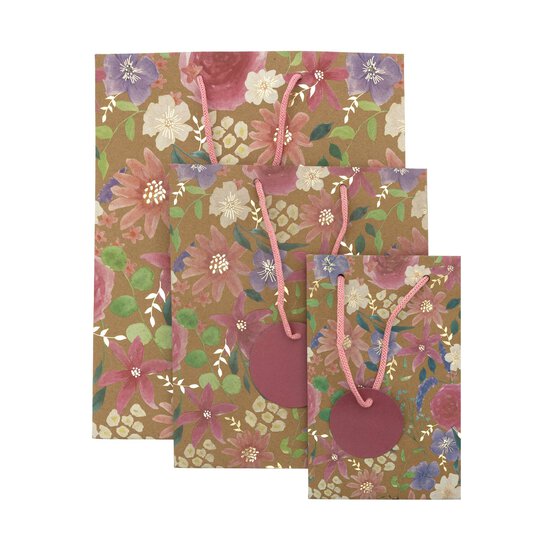 Kraft Floral Print Gift Bag 21.5cm x 25cm image number 4
