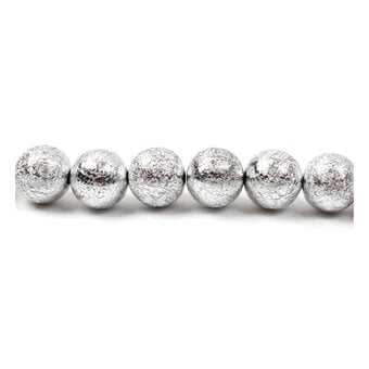 Silver Textured Plastic Round Bead String 9 Pieces