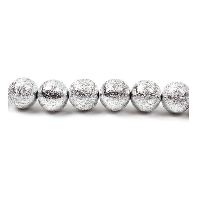 Silver Textured Plastic Round Bead String 9 Pieces image number 1