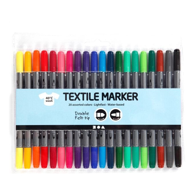 Bright Double Tip Textile Markers 20 Pack image number 1