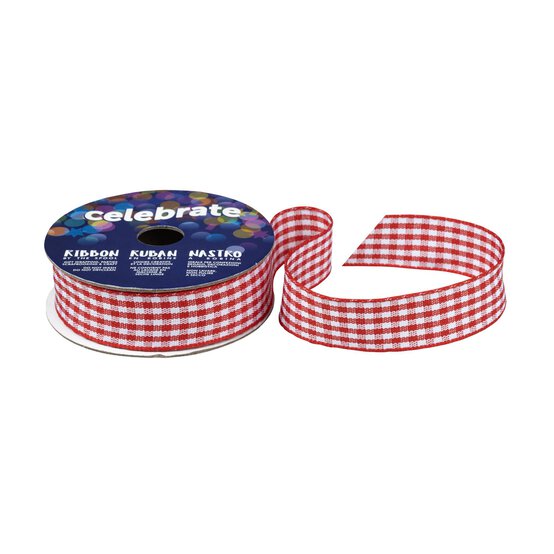 Red Gingham Ribbon 15mm x 4m image number 1