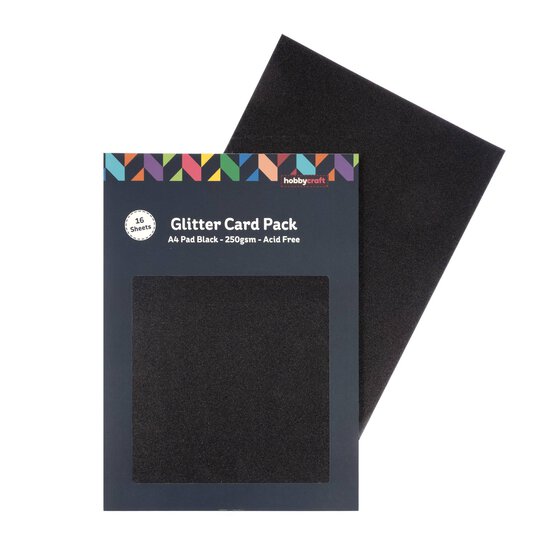 Black Glitter Card A4 16 Pack  image number 1