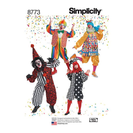 Simplicity Clown Costume Sewing Pattern 8773 (XS-XL) image number 1