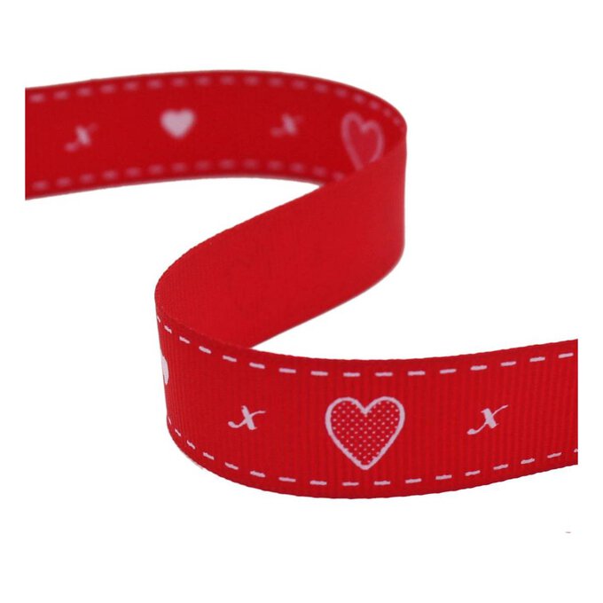 Red Hearts Grosgrain Ribbon 16mm x 4m image number 1
