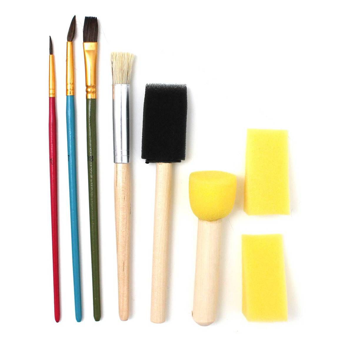 50 Pcs Round Paint Foam Sponge Brush Set Wooden Handle Foam Brush 5 Assorted Size Paint Tools for Kids Painting Stippler 