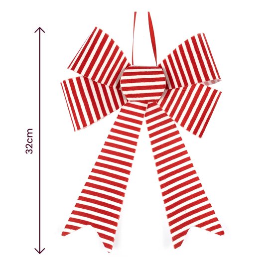 Red and White Striped Bow 32cm image number 3