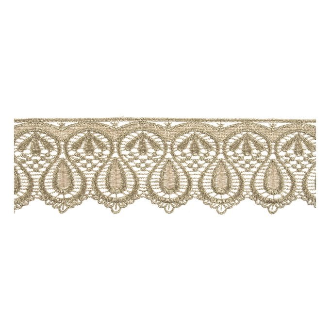 Gold 60mm Metallic Ornate Motif Lace Trim by the Metre image number 1