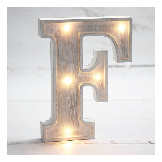 White-Washed Wooden LED Letter F 21cm image number 1