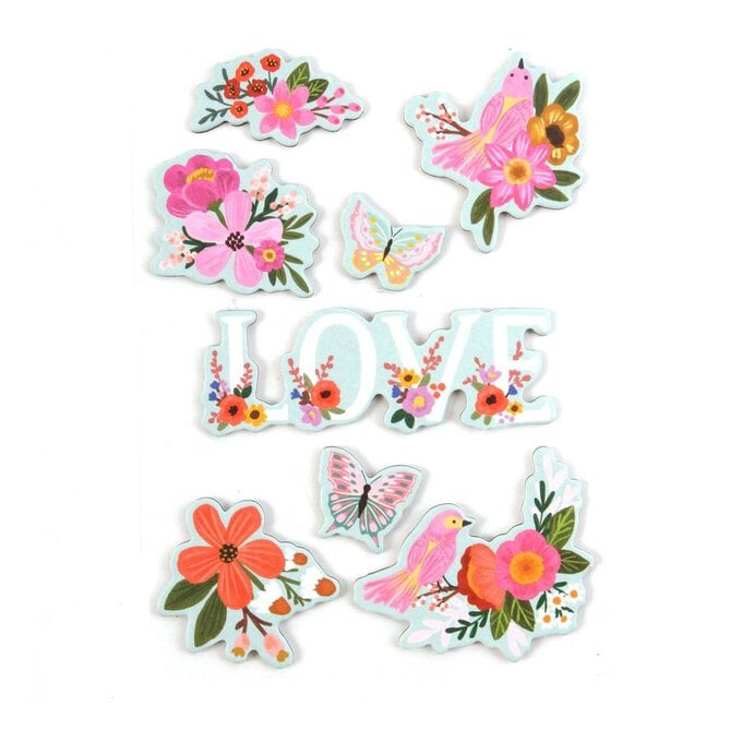 Flower Love Chipboard Stickers 8 Pack image number 1