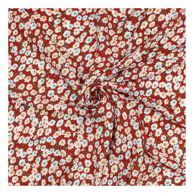 Red Floral Print Viscose Fabric by the Metre | Hobbycraft