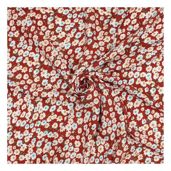 Red Floral Print Viscose Fabric by the Metre image number 1