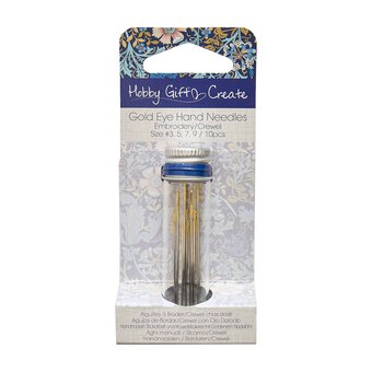 Blue Woodblock Floral Gold Eye Hand Embroidery Needles 10 Pack