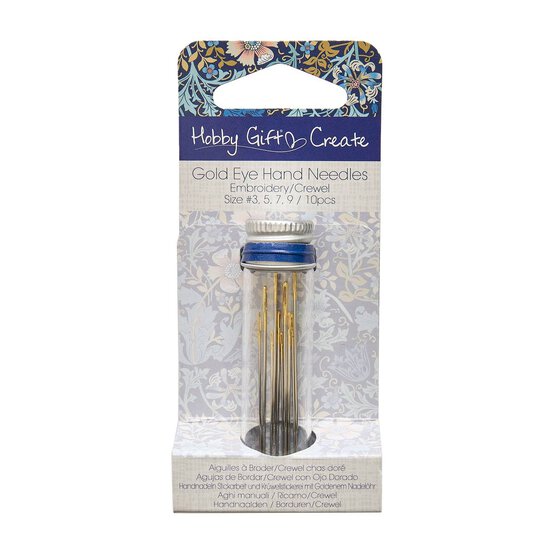 Blue Woodblock Floral Gold Eye Hand Embroidery Needles 10 Pack image number 1