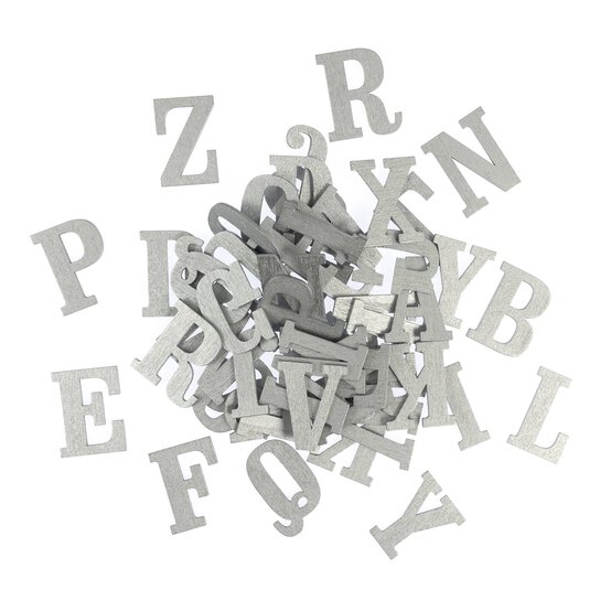 Silver Wooden Letters 52 Pieces image number 1