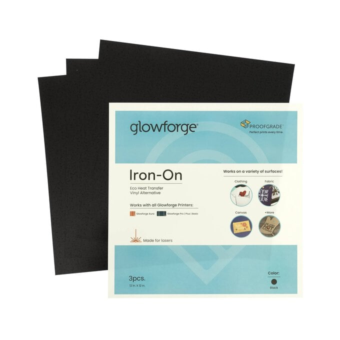 Glowforge Proofgrade Black Eco Iron-On 12 x 12 Inches 3 Pack  image number 1