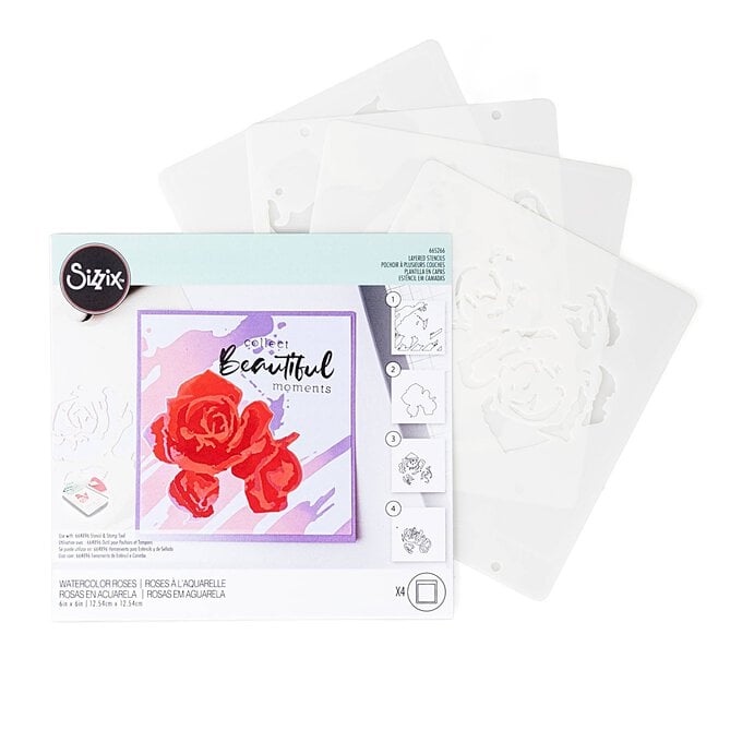 Sizzix Watercolour Roses Layered Stencil Set 4 Pack image number 1