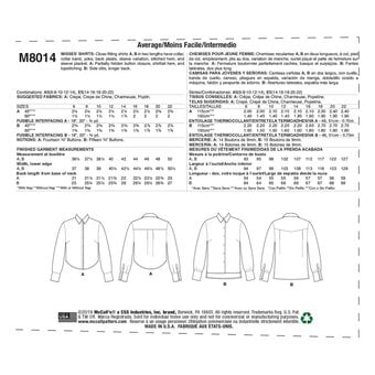 McCall’s Women's Shirt Sewing Pattern M8014 (6-14) image number 2