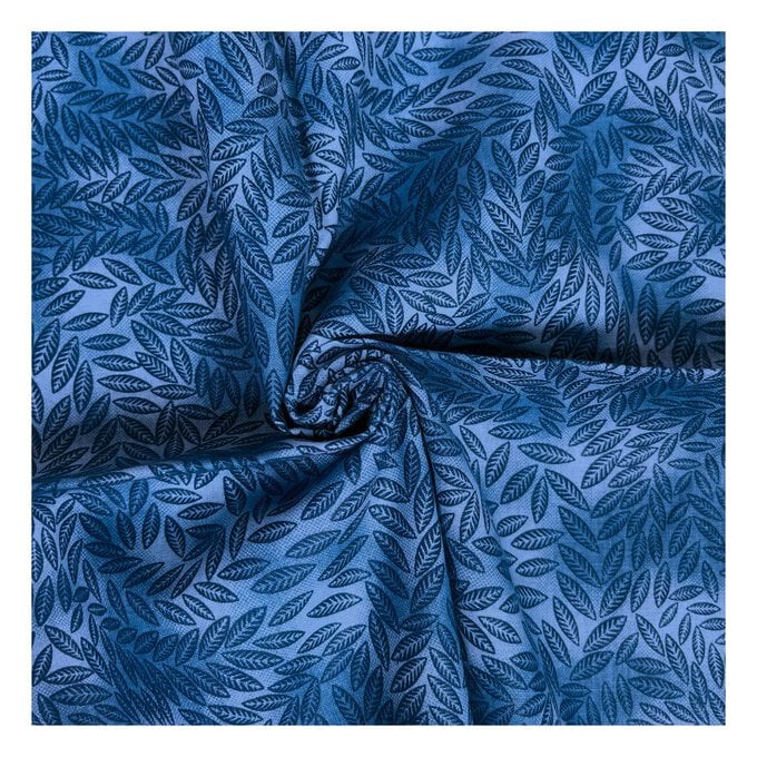 Navy Cotton Textured Leaf Blender Fabric by the Metre image number 1