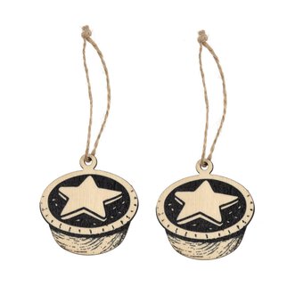 Wooden Mince Pie Embellishments 2 Pack