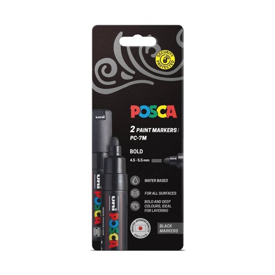 Uni-ball Posca Black PC-7M Marker Pens 2 Pack image number 1