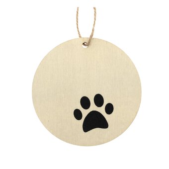 Hanging Wooden Paw Print Round Decoration 8cm