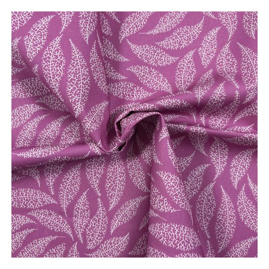 V&A Pressed in Time Pink Leaves Cotton Fabric by the Metre image number 1