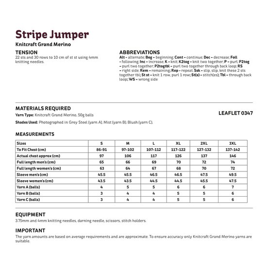 Knitcraft Stripe Jumper Digital Pattern 0347 image number 4