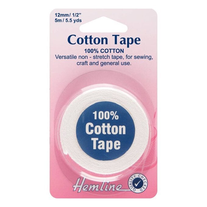 Hemline White Cotton Tape 12mm x 5m