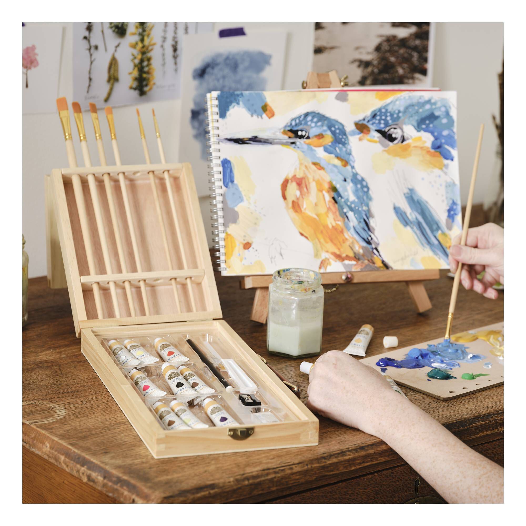 Beginner Watercolor Paint Set With Bird Sketchbook - 12 Colors, Brush & 32 Sheets 300GSM Paper For Artists & Students
