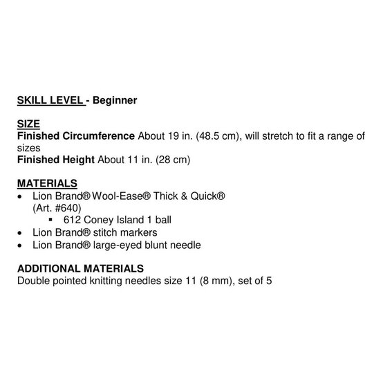 FREE PATTERN Lion Brand Thick and Quick Seed Stitch Hat L60371 image number 2