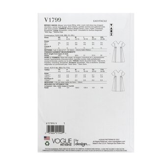 Vogue Women's Dresses Sewing Pattern V1799 (Y XS-M)