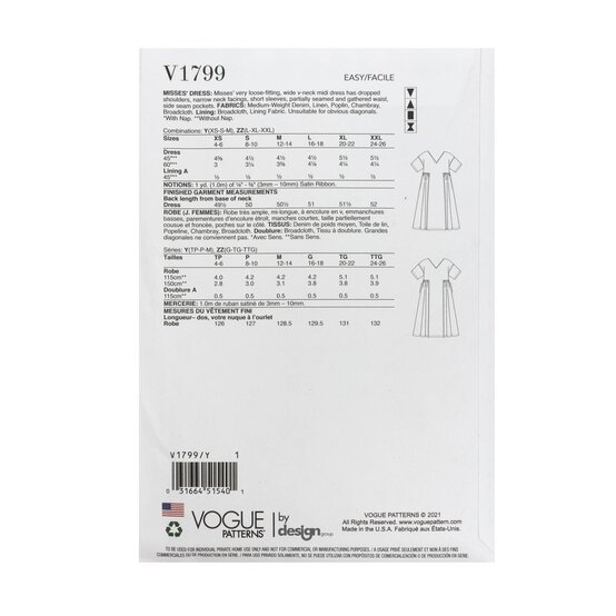 Vogue Women's Dresses Sewing Pattern V1799 (Y XS-M) image number 2