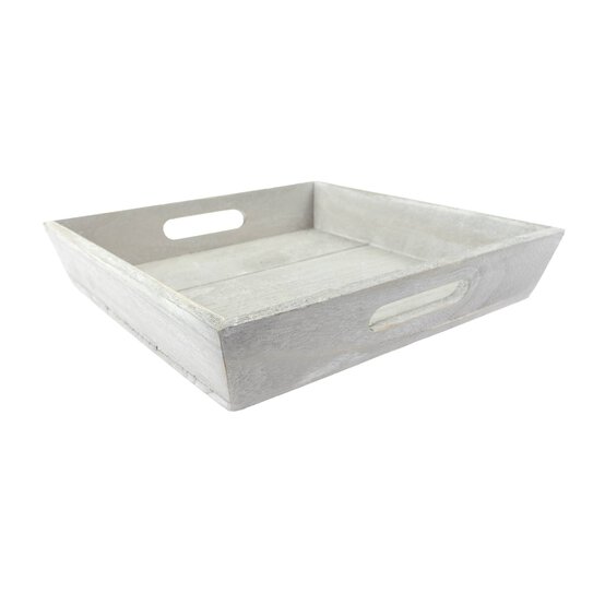 White Wash Wooden Tray 26cm x 26cm x 5cm image number 1