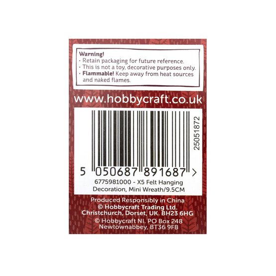 Hanging Felt Mini Wreath Decoration 9.5cm image number 3