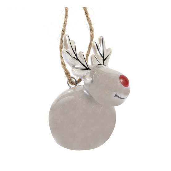 Hanging Glazed Ceramic Reindeer Decoration 6.5cm  image number 2