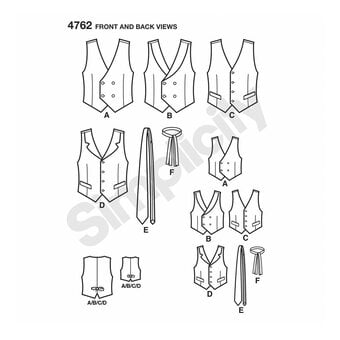 Simplicity Waistcoats and Ties Sewing Pattern 4762 image number 2