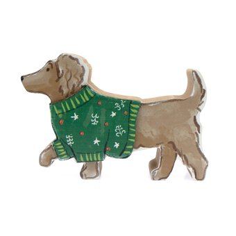 Wooden Dog in a Christmas Jumper Decoration 12cm