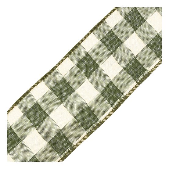 Green Check Wire Edge Printed Ribbon 63mm x 3m image number 3
