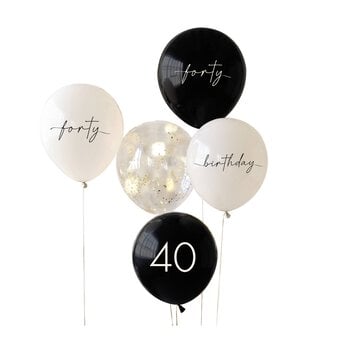 Ginger Ray Black and Champagne Gold 40th Birthday Party Balloons 5 Pack