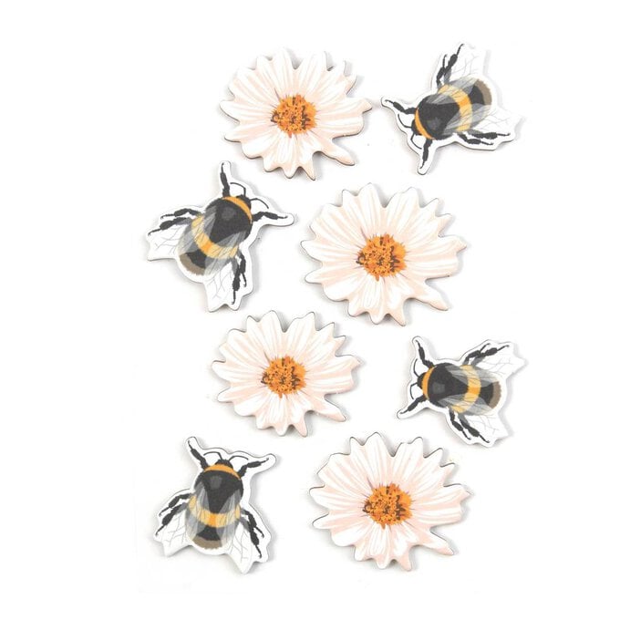 Bee and Flower Chipboard Stickers 8 Pack image number 1