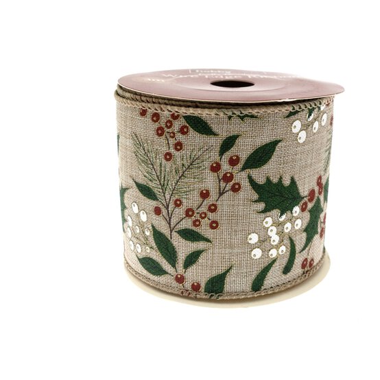 Holly and Mistletoe Wire Edge Printed Ribbon 63mm x 3m image number 5