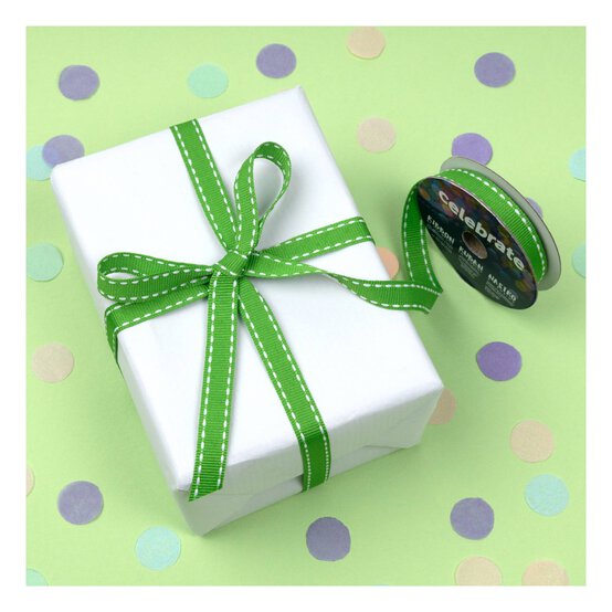 Lime Green Grosgrain Running Stitch Ribbon 9mm x 5m image number 5