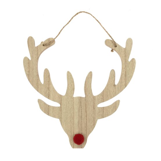 Hanging Wooden Reindeer Head Decoration 25cm image number 2