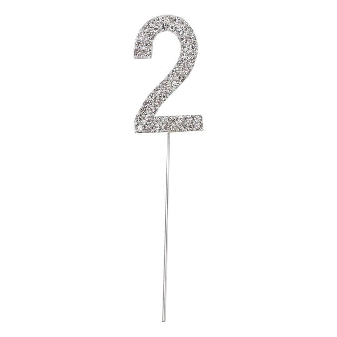 Silver Diamante Number 2 Cake Pick image number 1