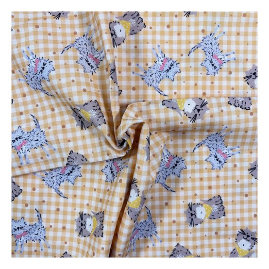 Purrfect Cats Gingham Charm Cotton Fabric by the Metre image number 1