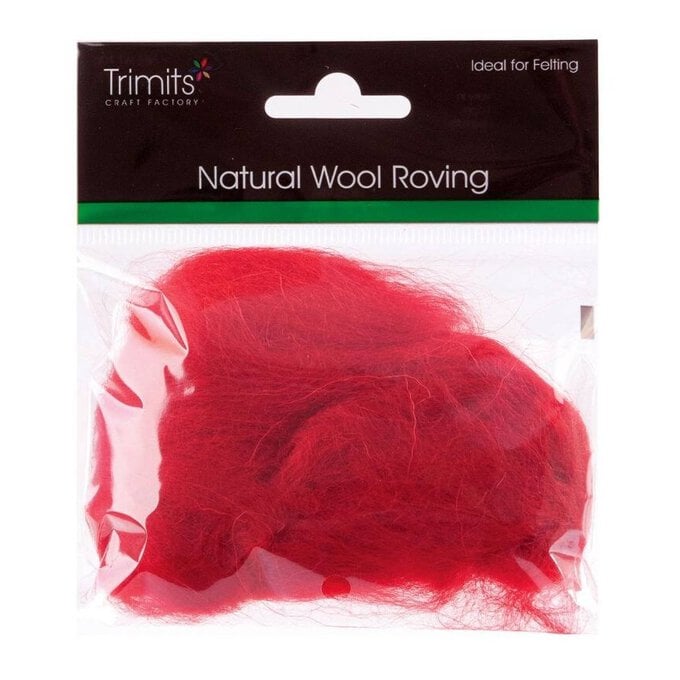 Trimits Dark Red Natural Wool Roving 10g