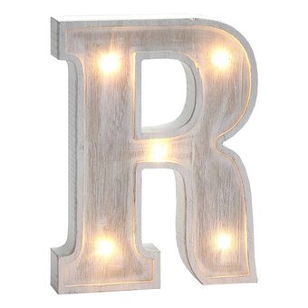 White Washed Wooden LED Letter R 21cm